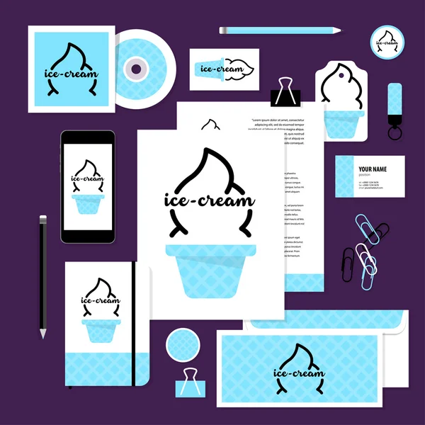 Corporate identity business set design. Vector stationery template design with ice-cream elements. Documentation for business. — Wektor stockowy