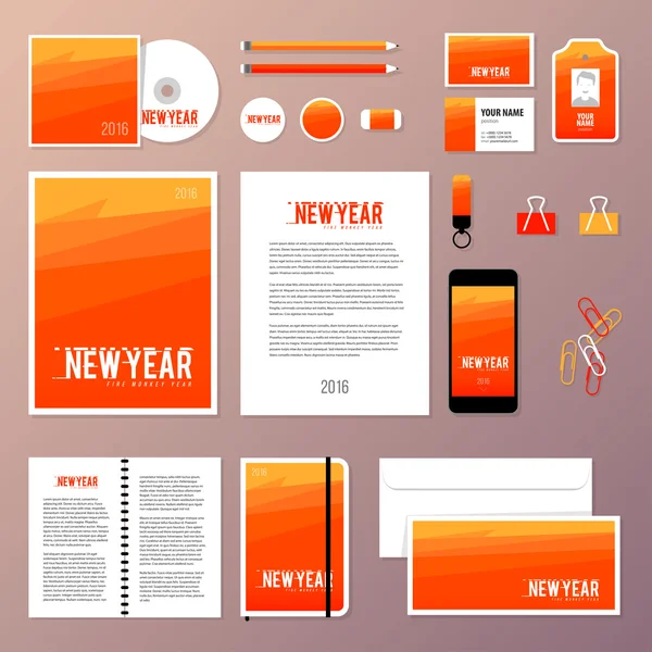 Corporate identity business set design. Vector stationery template design with new year elements, 2016. Documentation for business. — 스톡 벡터