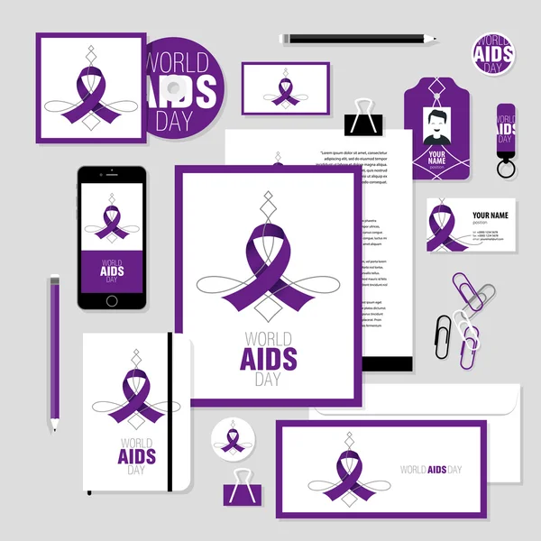 Corporate identity business set design. Vector stationery template design with aids ribbon elements. Documentation for business. — Stockvector