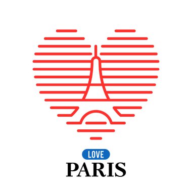 Eiffel Tower logo, national state flag of France. The heart of the lines. Vector Illustration. Concepts Web Banner and Printed Materials. Trendy and Beautiful.