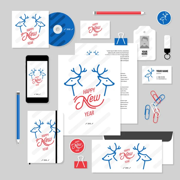 Corporate identity business set design. Vector stationery template design with christmass deer and calligraphy elements. Documentation for business. — Wektor stockowy