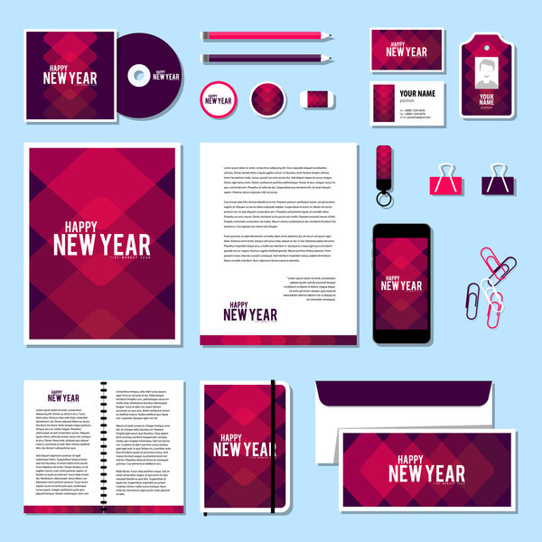 Corporate identity business set design. Vector stationery template design with new year elements, 2016. Documentation for business.