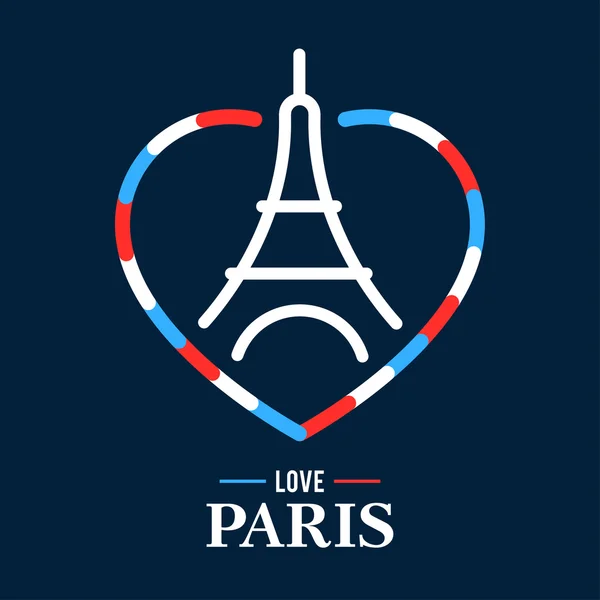Logo Menara Eiffel, bendera nasional Prancis. Jantung dari garis. Vector Illustration. Konsep Banner Web dan Materi yang Dicetak. Trendy dan Indah . - Stok Vektor