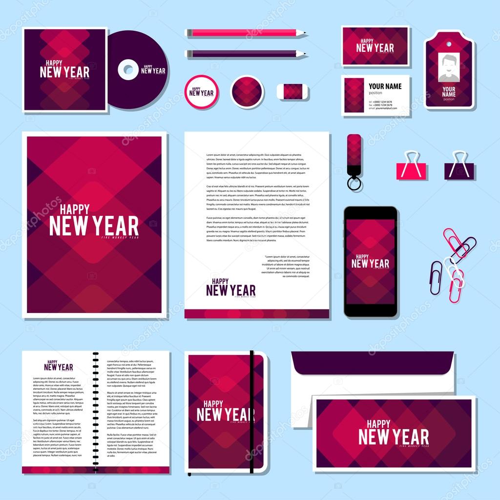 Corporate identity business set design. Vector stationery template design with new year elements, 2016. Documentation for business.