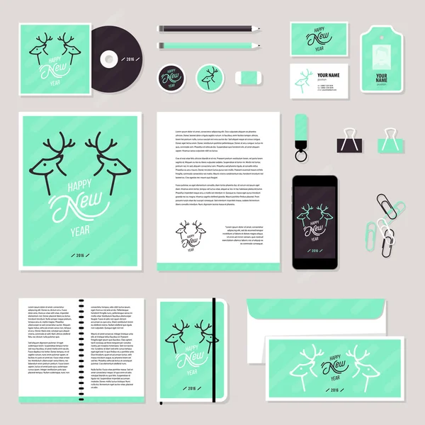 Corporate identity business set design. Vector stationery template design with christmass deer and calligraphy elements. Documentation for business. — 스톡 벡터