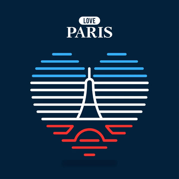 Eiffel Tower logo, national state flag of France. The heart of the lines. Vector Illustration. Concepts Web Banner and Printed Materials. Trendy and Beautiful. — Stok Vektör