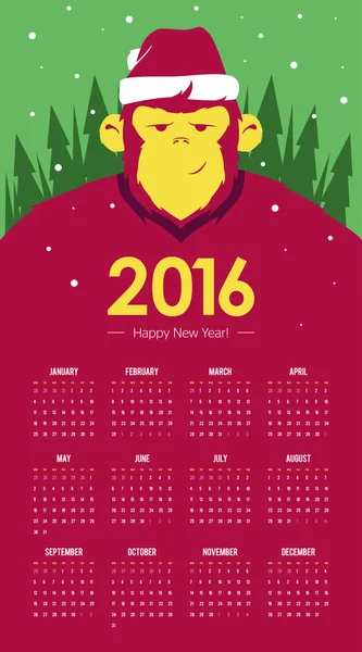 Концепции дизайна Календарь 2016 года с символической обезьяной . — стоковый вектор