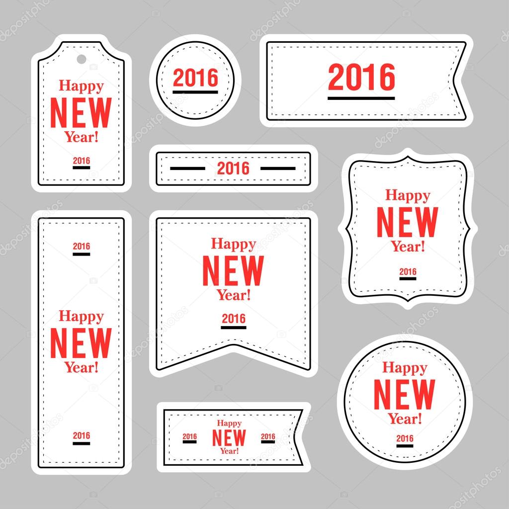 collection of new year 2016 notes stickers labels tags with cute