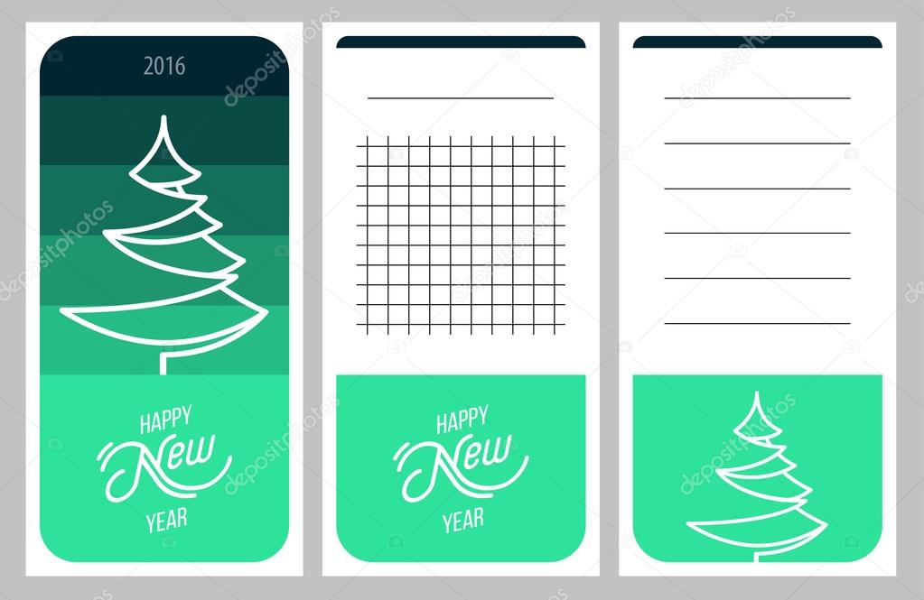 Collection of new year 2016 postage stamps with christmas tree, notes, stickers, labels, tags with cute ornament illustrations. Template for scrapbooking, wrapping, notebooks, notebook, diary, decals