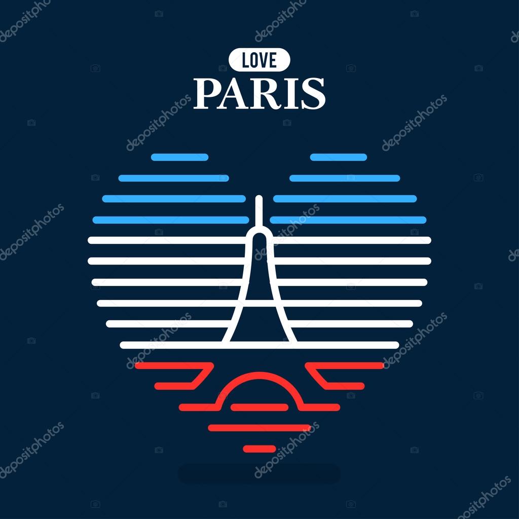 Eiffel Tower logo, national state flag of France. The heart of the lines. Vector Illustration. Concepts Web Banner and Printed Materials. Trendy and Beautiful.
