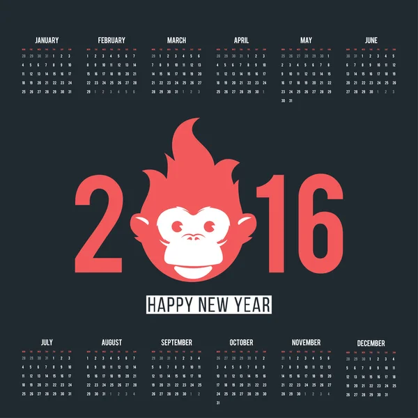 Design Illustration Concepts Calendar 2016 year with Symbol Monkey. — Stock Vector
