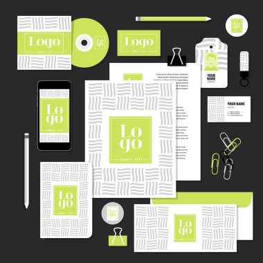 Kurumsal Kimlik iş set tasarımı. İleti örneği şablonu tasarım örnek logo ve metin öğeleri ile vektör. İş için belgeler.