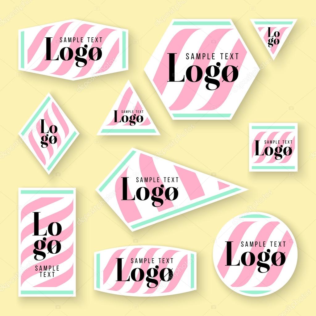 Collection of sample logo and text cards, notes, stickers, labels, tags with cute ornament illustrations. Template for scrapbooking, wrapping, notebooks, notebook, diary, decals, school accessories