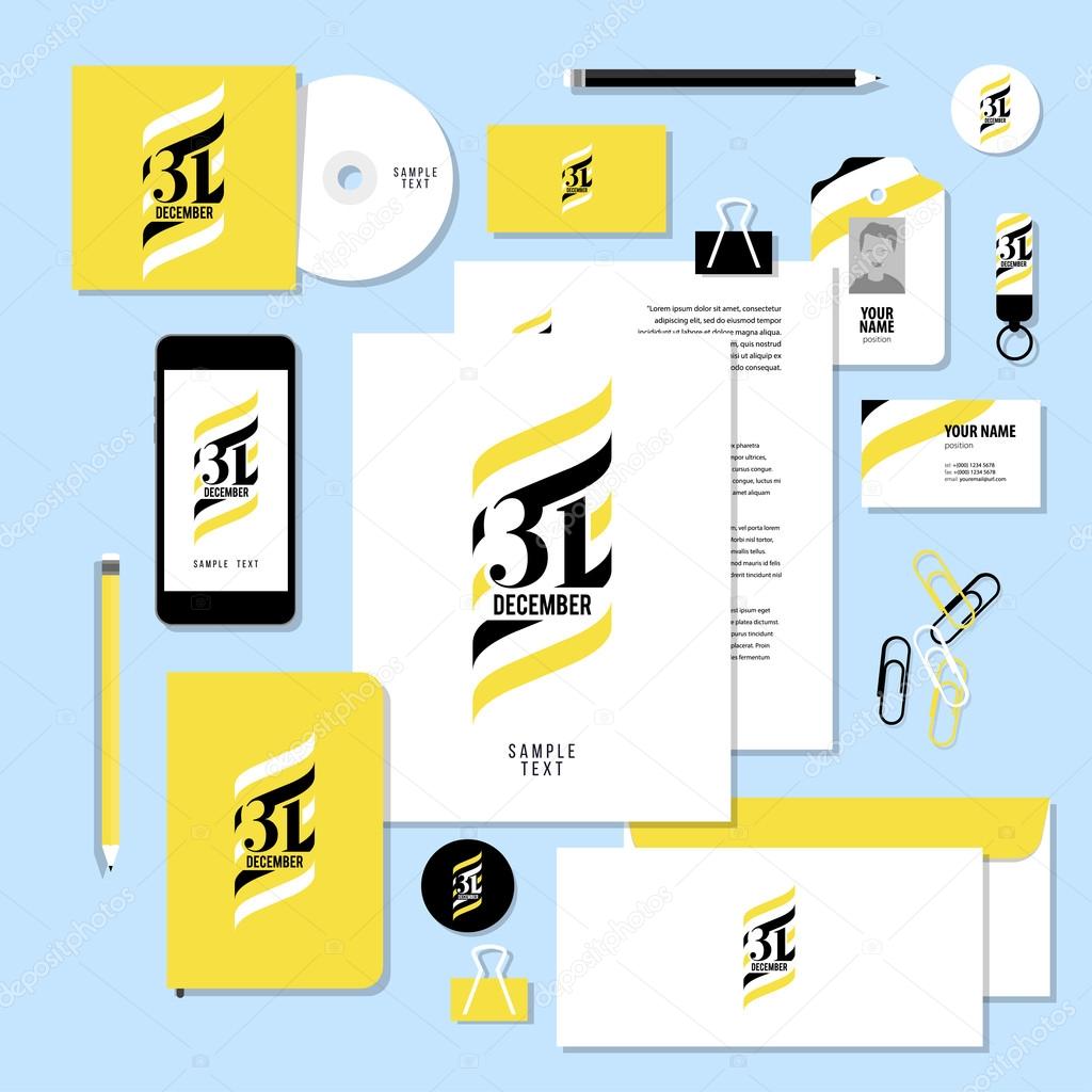 Corporate identity business set design. Vector stationery template design with new year elements and 31 number logo. Documentation for business.