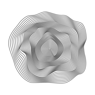 Soyut ağaç halkaları. Vektör topografik harita konsepti. Kusursuz bir geçmişi var. Beyaz üzerine ince siyah çizgiler 