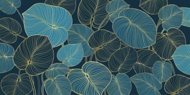 Tropik yapraklar çizim yapar. El çizimi vektör arkaplanı