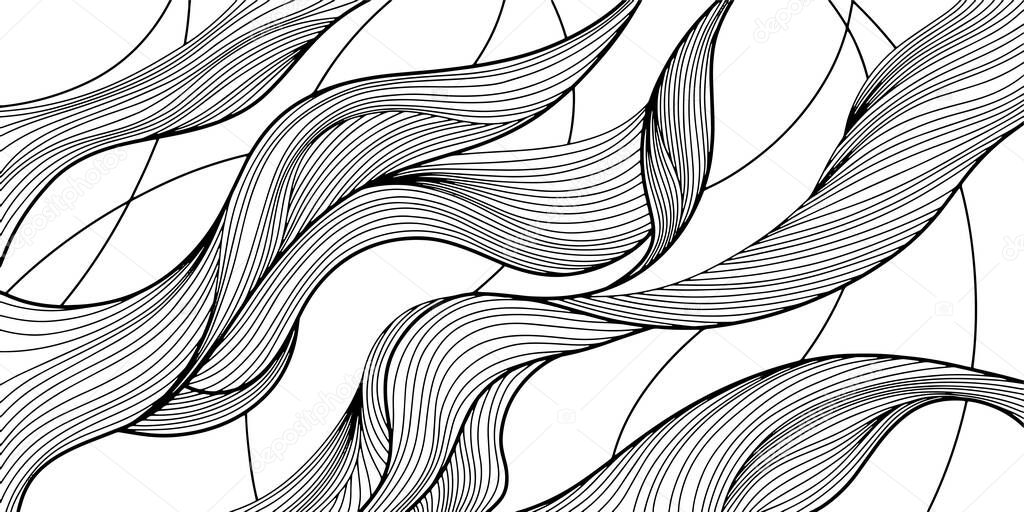 Vector art. Cover layout template. Wavy curved line background