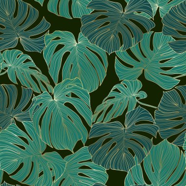 Tropik yapraklı desen. Vektör el çizildi.