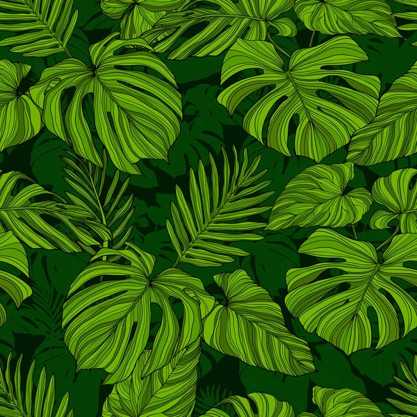 Modèle Avec Des Feuilles Tropicales Vecteur Dessiné Main — Image vectorielle