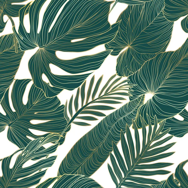 熱帯の葉とパターン ベクトル手描き — ストックベクタ