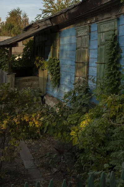 Baca ve üç güvercini olan bir evin çatısında.