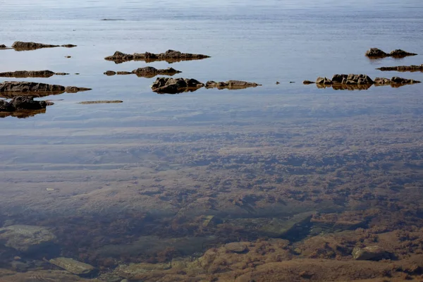 Kayalık bir taban berrak suda görülebilir.