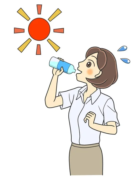 Una Joven Bebiendo Agua Para Prevenir Golpe Calor —  Fotos de Stock