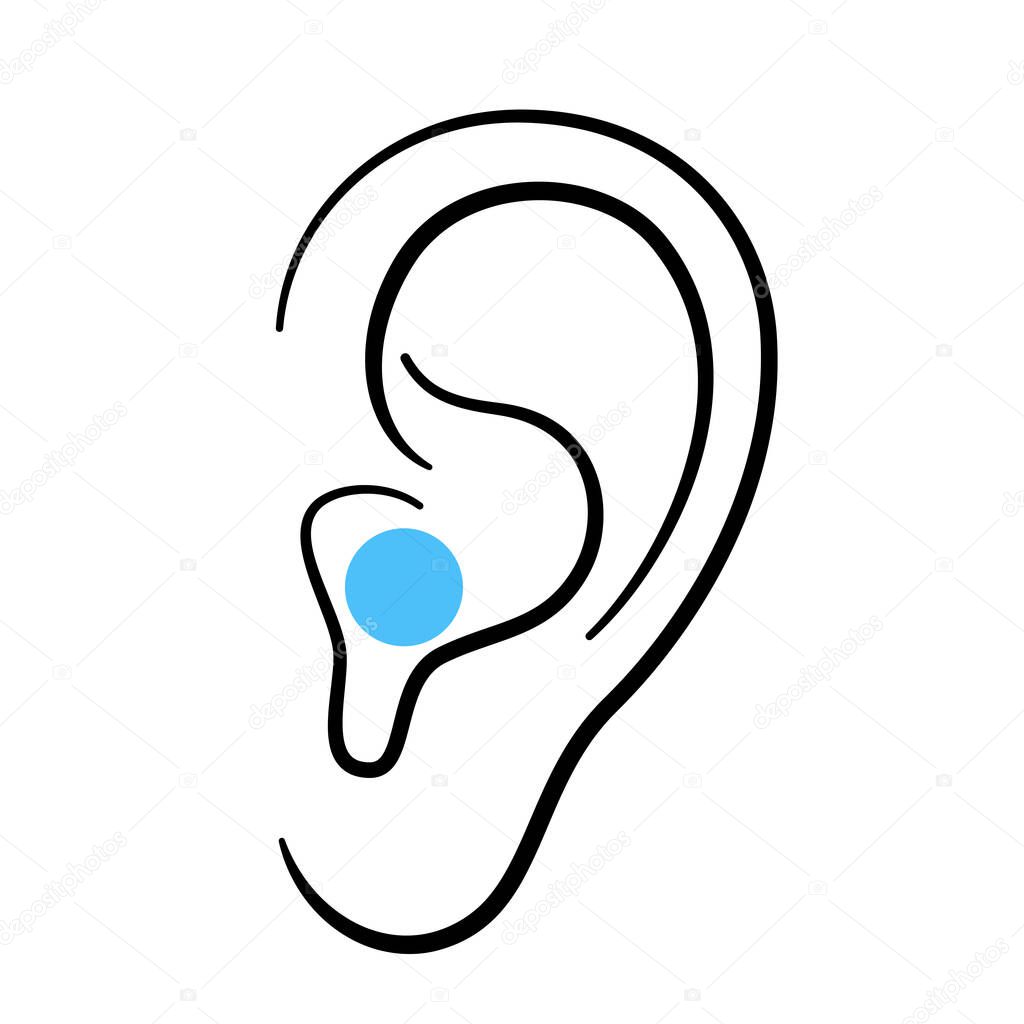 Human hearing aid icon. Ear sound receiver concept. Hearing loss problems. Deafness problems isolated flat vector illustration.