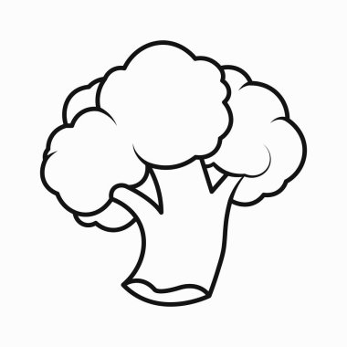 Taze brokoli çiçeklerinin basit bir taslağı ve sağlıklı beslenme ve yemek pişirme ikonu.