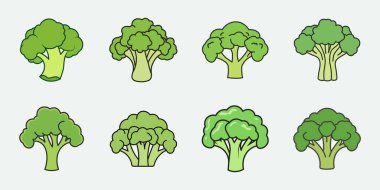 Taze yeşil brokoli çiçekleri sağlıklı sebze ikonlarının canlı bir çeşidini toplar.