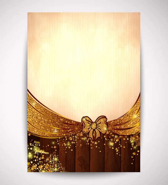 ahşap plakalar arka plan çerçevesinde nazik sesleri ve altın yay ile vektör