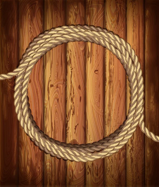 Cadre rond de ropeson sur un fond en bois. Bonne humeur marine — Image vectorielle