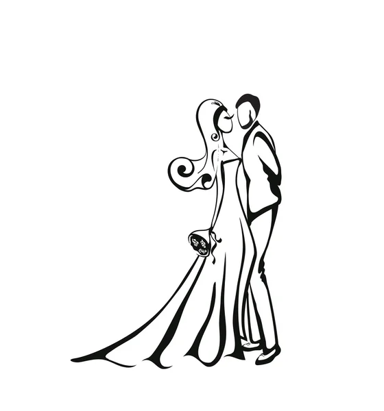 Hermosa pareja de boda. Siluetas claras. Logo para novia y novio invitación — Archivo Imágenes Vectoriales