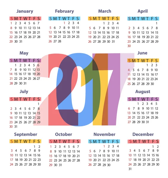 Le calendrier de 2017. fait dans des couleurs agréables lumière — Image vectorielle