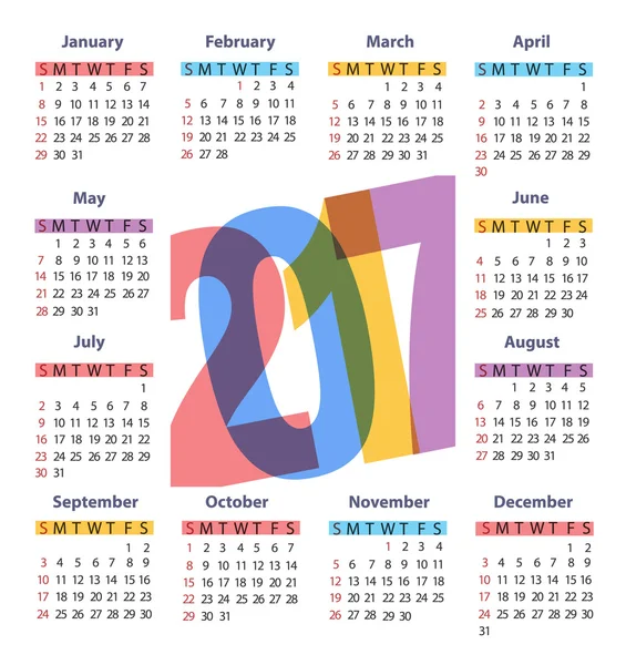 Le calendrier de 2017. fait dans des couleurs agréables lumière — Image vectorielle
