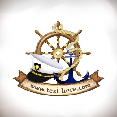 The icon of most useful marine symbols grouped with banner for your text.   clipart