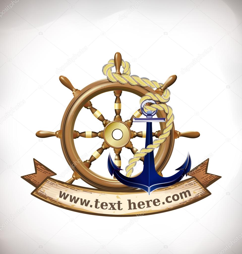 The icon of most useful marine symbols grouped with banner for your text.