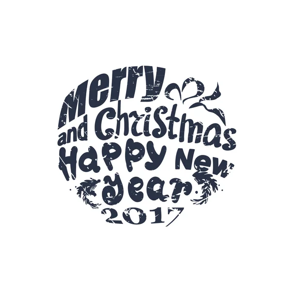 Az új év, és boldog karácsonyt köszöntő szöveg minta aranyos kerek. A kártyák a modern stílus használt — Stock Vector