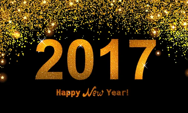 The gold glitter New Year 2017 in modern style on black background. — Stock Vector