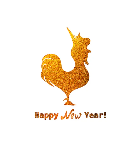 The gold glitter New Year 2017 in modern style with shiny rooster icon — Stock Vector