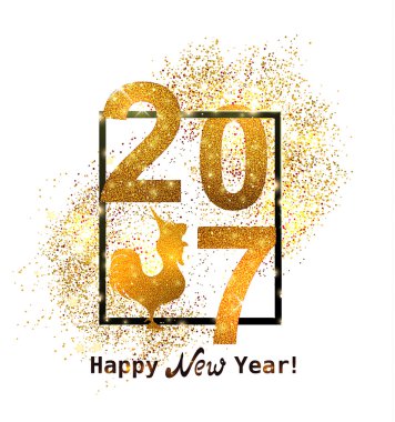 The gold glitter New Year 2017 in modern style. clipart
