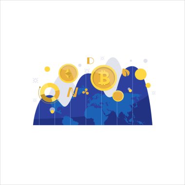 Flat finance illustration economy cryptocurrency exchange and bitcoin crash world trading and network earning