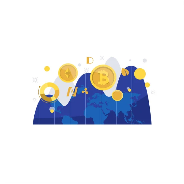 Plat Finance Illustration Économie Crypto Monnaie Échange Bitcoin Crash Commerce — Image vectorielle