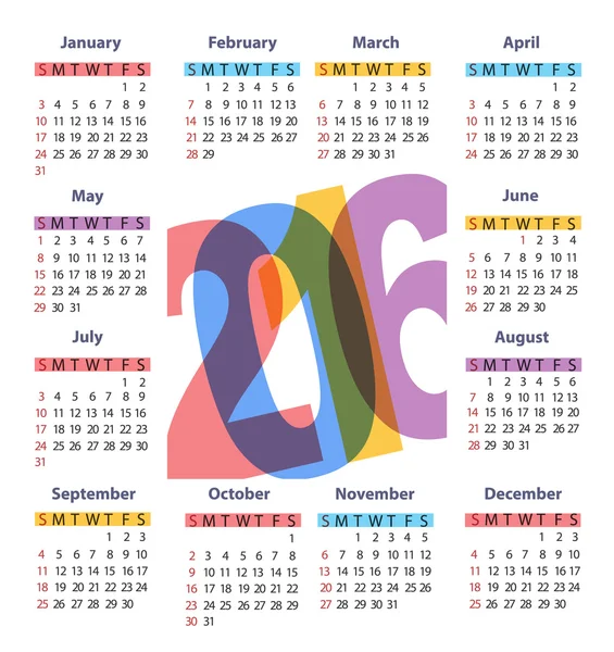 Ημερολόγιο 2016 — Διανυσματικό Αρχείο