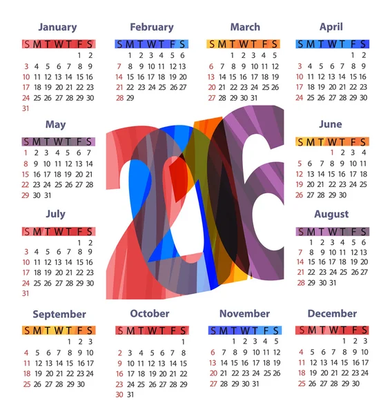 Calendrier 2016 — Image vectorielle