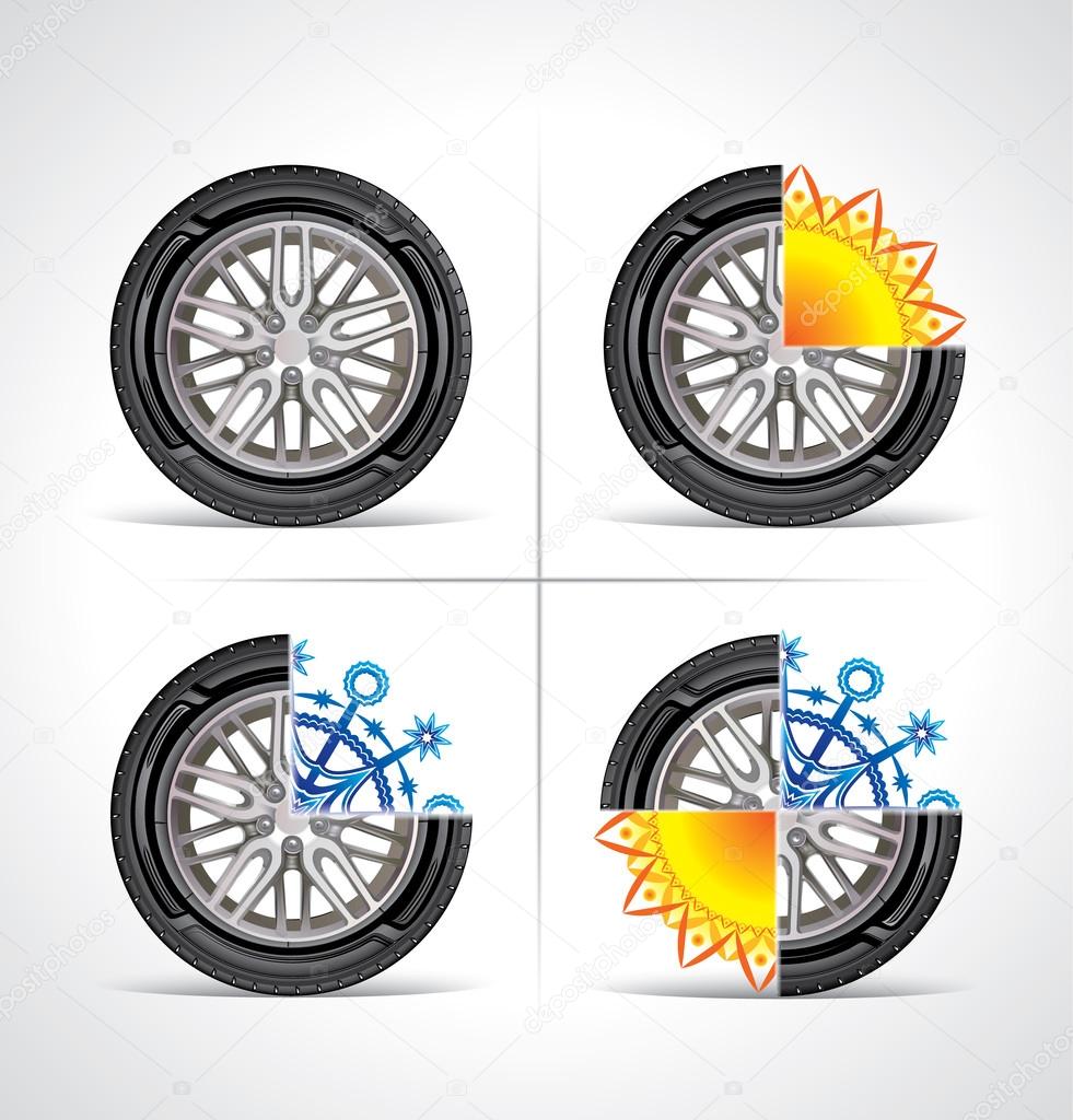 Set of seasonal tire icons