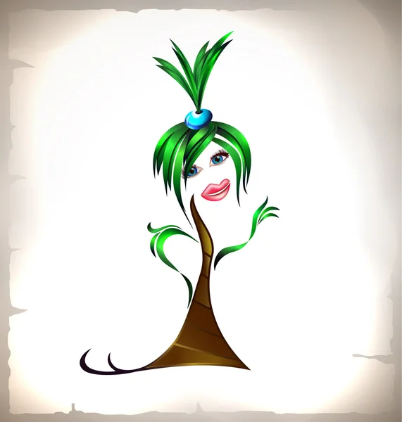 Γυναίκα palm, δέντρο, έννοια του ταξιδιού — Διανυσματικό Αρχείο