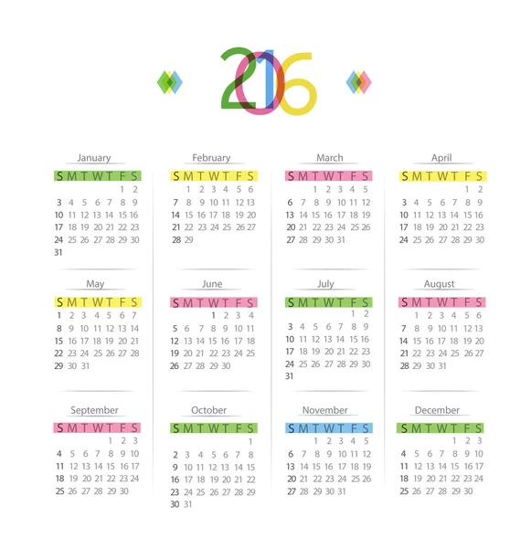 Calendrier 2016 — Image vectorielle