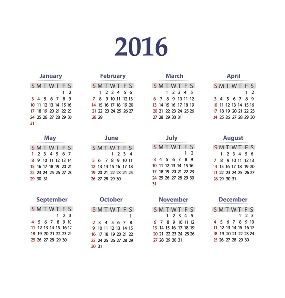 Calendrier 2016 — Image vectorielle