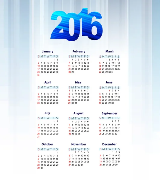 Calendrier 2016 — Image vectorielle